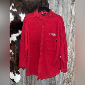 South Dakota embroidered fleece shacket size large red with wood buttons
